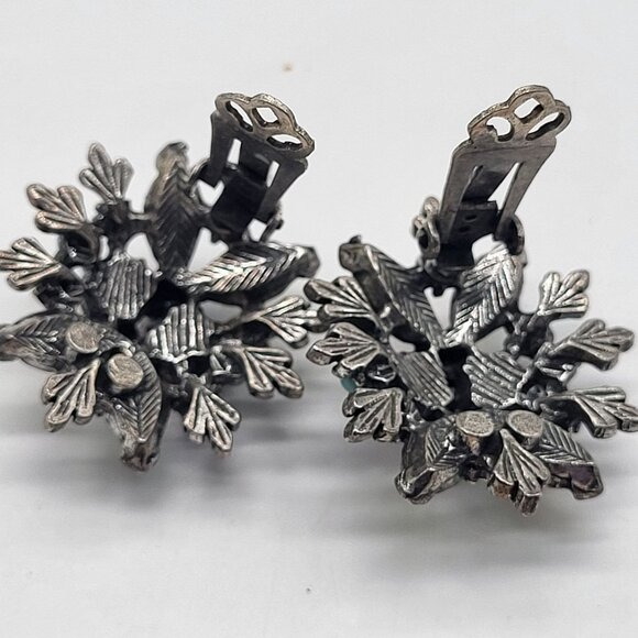 VTG Cluster AB and Pink/Purple Rhinestones Clip On Earrings Blue Accent Beads - Picture 8 of 9